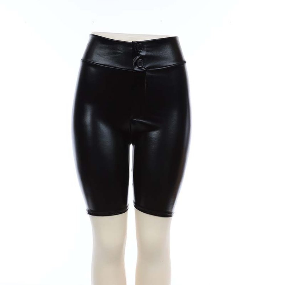 USA HIGH WAISTED BEAUTIFUL WOMEN PU LEATHER BERMUDA PANT LEGGING NEW SHINY BLACK